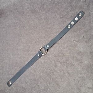 Black Faux Leather Choker Collar Stainless Steel Circle NWOT 15.5"